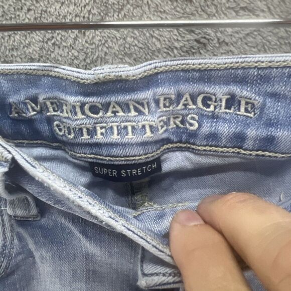 American Eagle Denim Jeans Women 8 Blue Light Wash Skinny Mid Rise Super Stretch - Picture 6 of 10